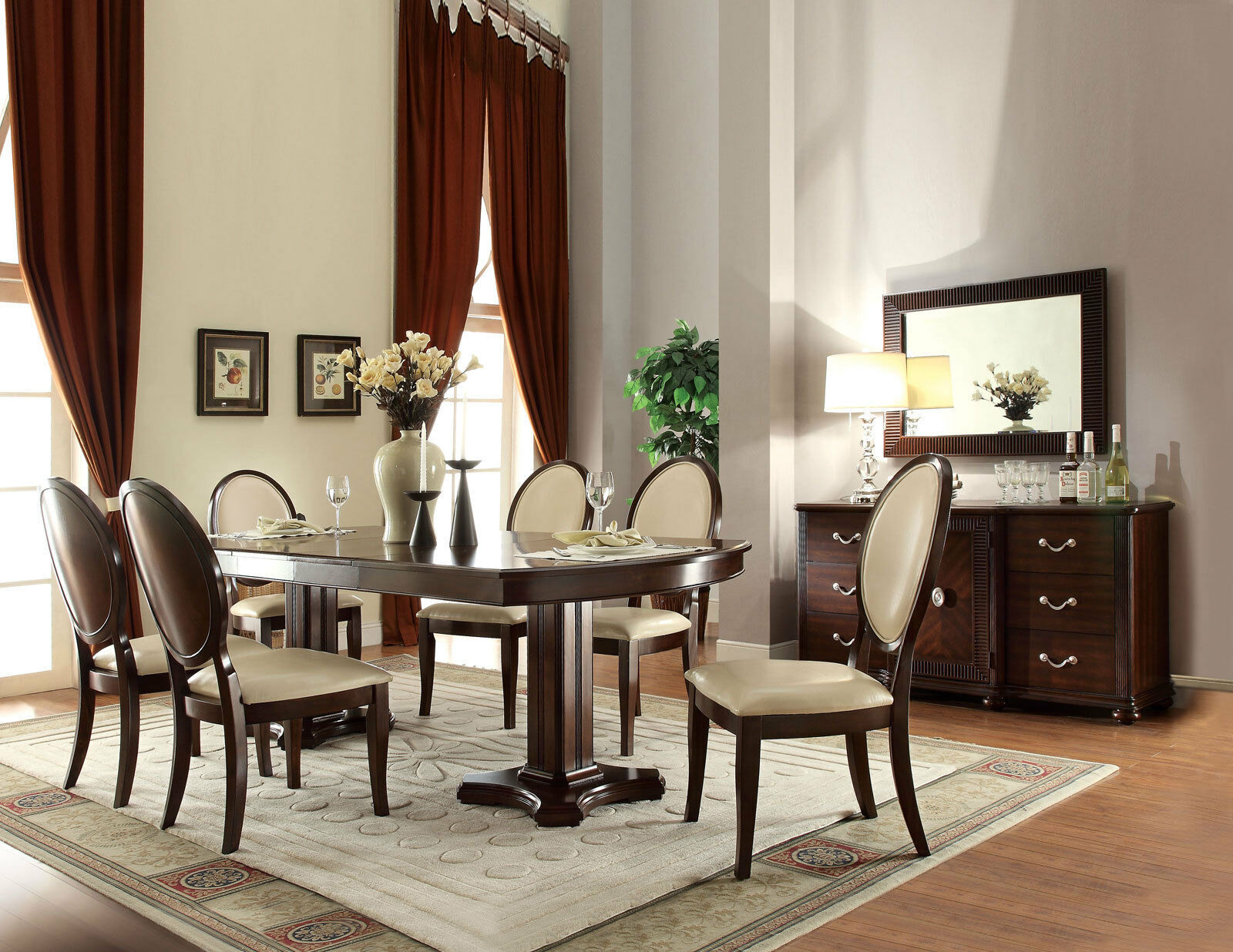 OAKVILLE Art Deco Brown Dining Room Furniture Set - 7 pieces Oval Table