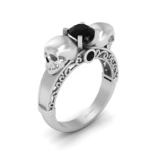 Solid 10k White Gold Filigree Skull Ring For Womens Geeky Gothic Engagement Ring - $679.99