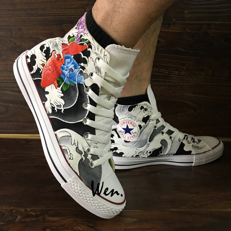 Carp Tattoo Original Design Converse All Star Hand Painted Shoes Unique Sneakers