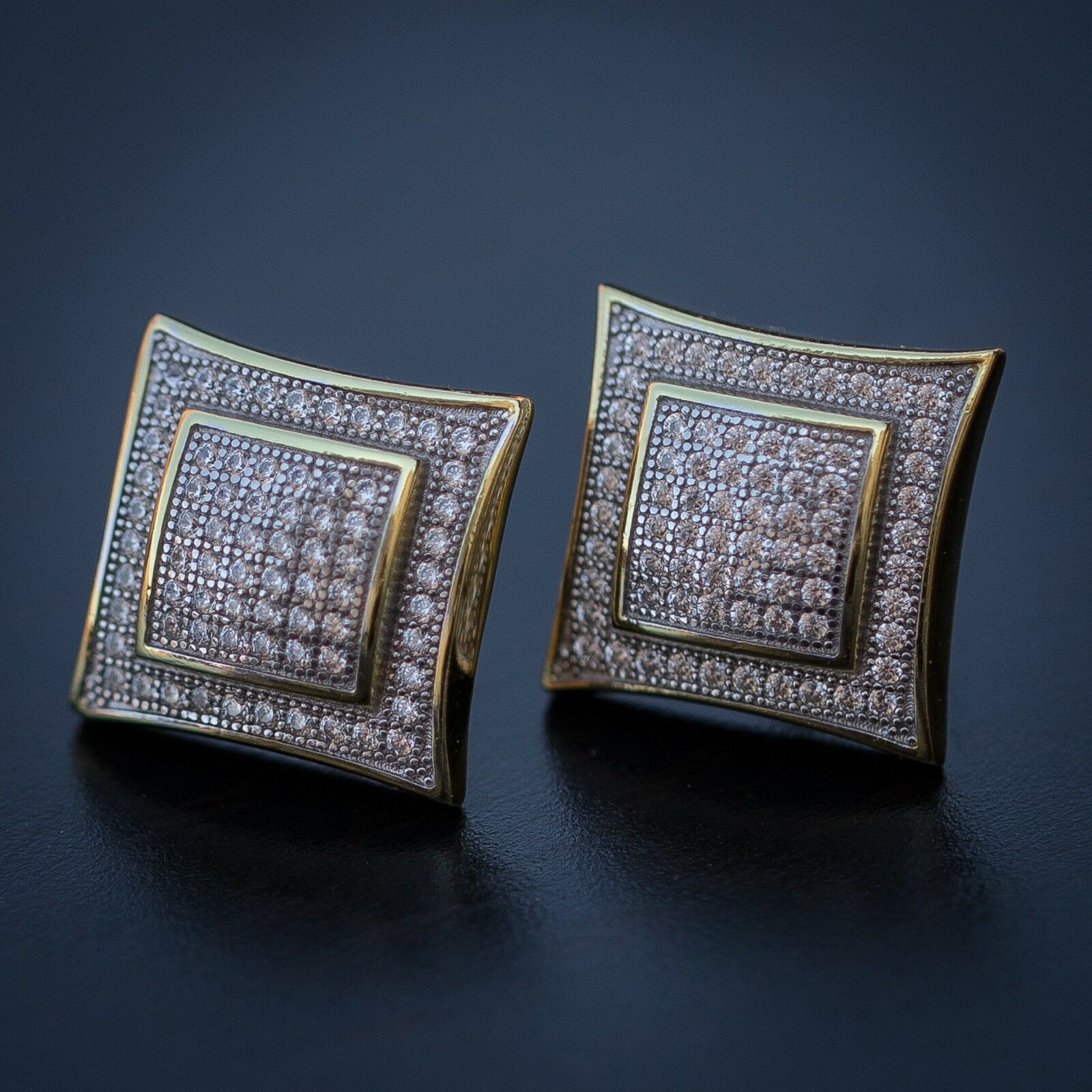 Men's Big Hip Hop Square Gold Diamond Earrings - Studs