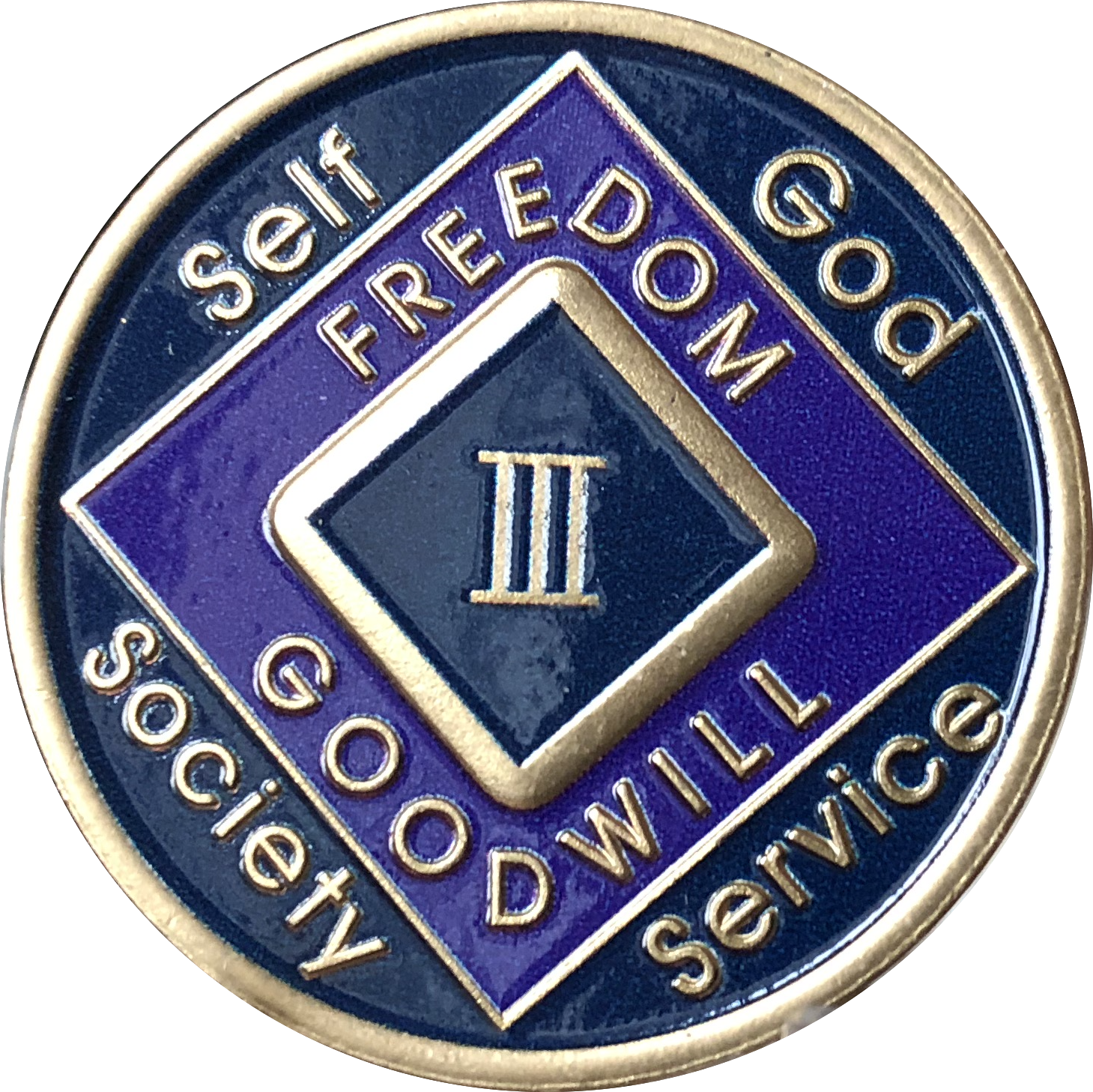 3 Year NA Medallion Triplate Narcotics Anonymous Black Blue & Purple Chip Coin