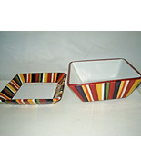 2-pc Pampered Chef Simple Additions Striped medium bowl N Plate Excellent More - $24.99