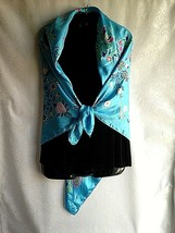 Mother&#39;s Day Satin Scarf 34&quot;Square Turquoise Gold Pink Floral NWOT Gift Box - $13.61