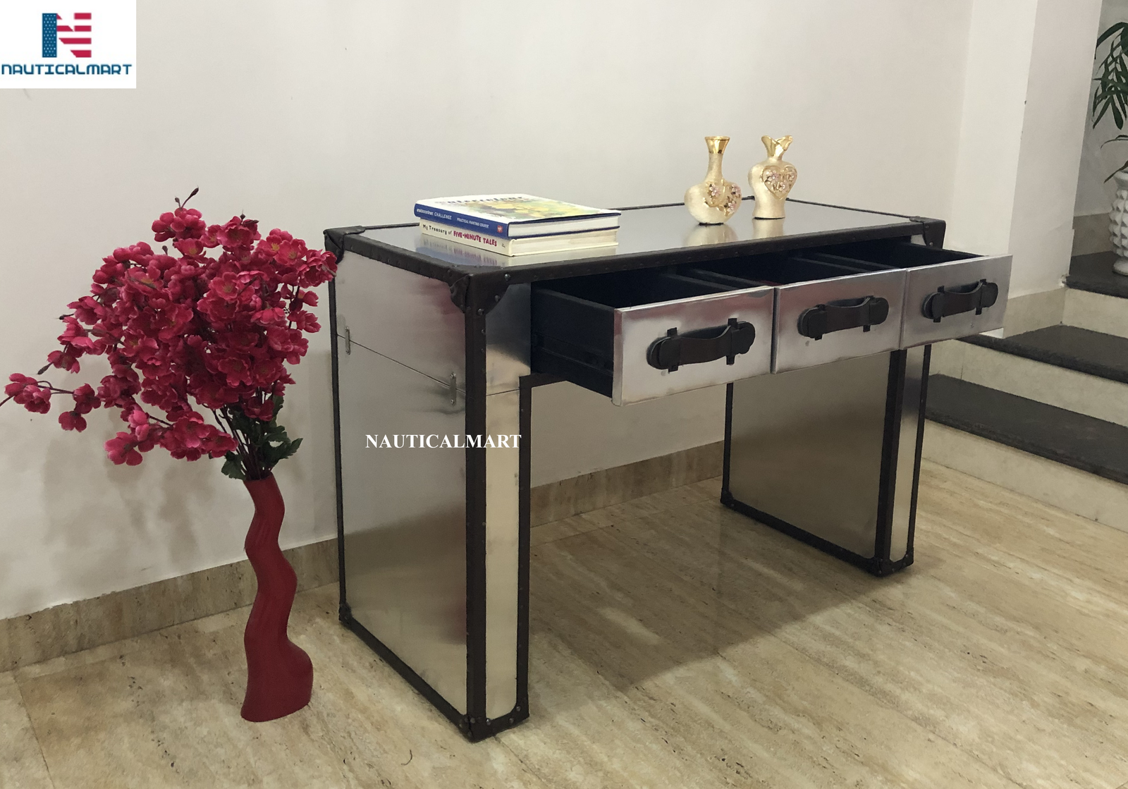 NauticalMart Mayfair Steamer Trunk 3Drawer Desk Desks & Home Office