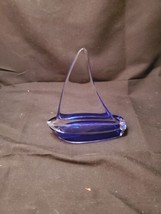 Murano Style Art Blown Glass Sailboat Blue Boat Clear Sail - $14.82