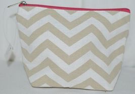 Ganz Brand ER39002 Style 101 Chevron Design Beige Tan Pink Zipper Makeup Bag image 2