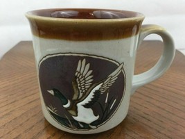 Vtg Flying Mallard Duck Hand Painted Textured Cabin Lodge Hunting Coffee Mug - $17.96