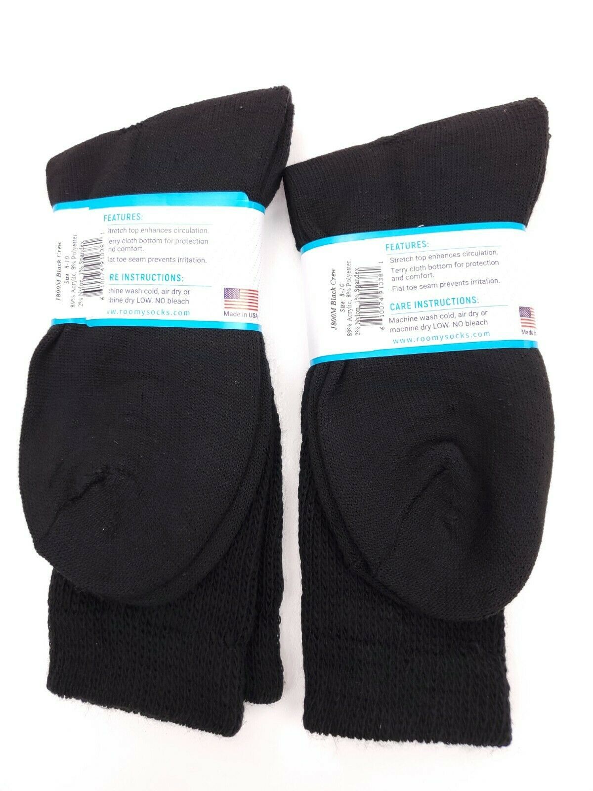 2-PACK Comfort Extra Roomy J800M Black Acrylic Crew Diabetic Socks Size ...