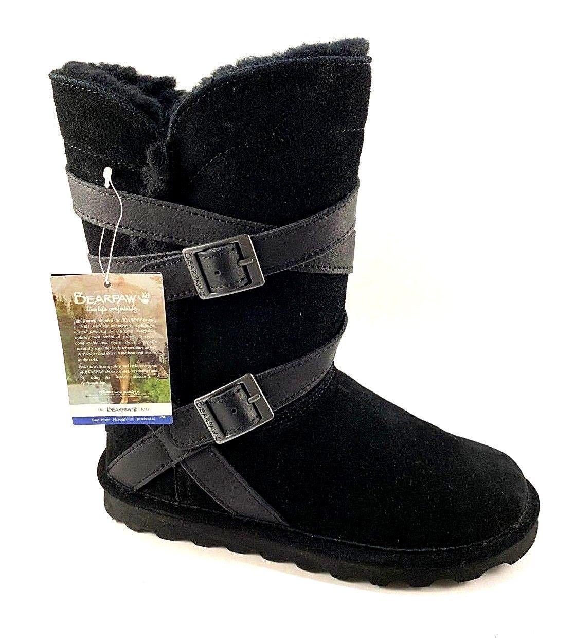 BearPaw Shelby Black Suede Leather and 