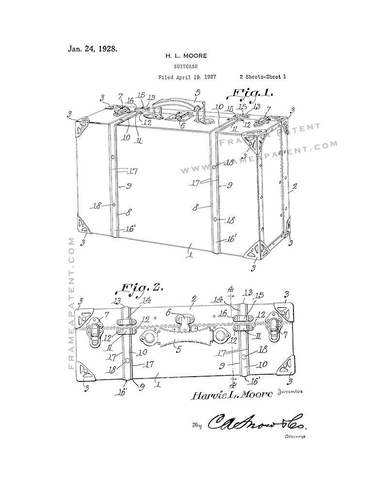 Suitcase Patent Print - White