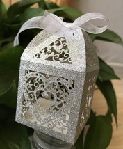 100pcs Glitter Silver Gift Boxes,Chocolate Boxes,Laser Cut wedding favor boxes - $48.00