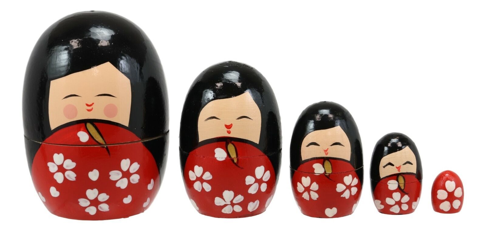 Japanese Kokeshi Girl Wooden Stacking Matryoshka Nesting Dolls 5 Piece Set Toy
