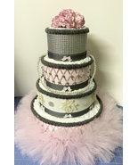 Vintage Pink and Gray Princess Baby Girl Shower 4 Tier Tutu Diaper Cake ... - $145.00