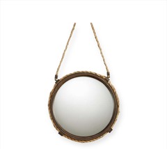 Porthole Mirror With Antiqued Metal And Hemp Rope Frame With Hanger Nautical