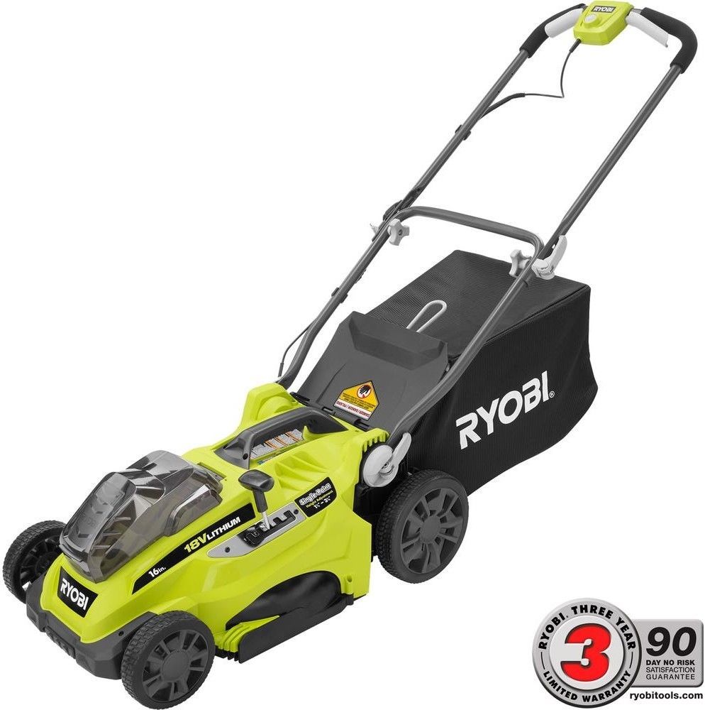 Ryobi Walk Behind Push Lawn Mower Mulcher 18-Volt Lithium-Ion Cordless ...