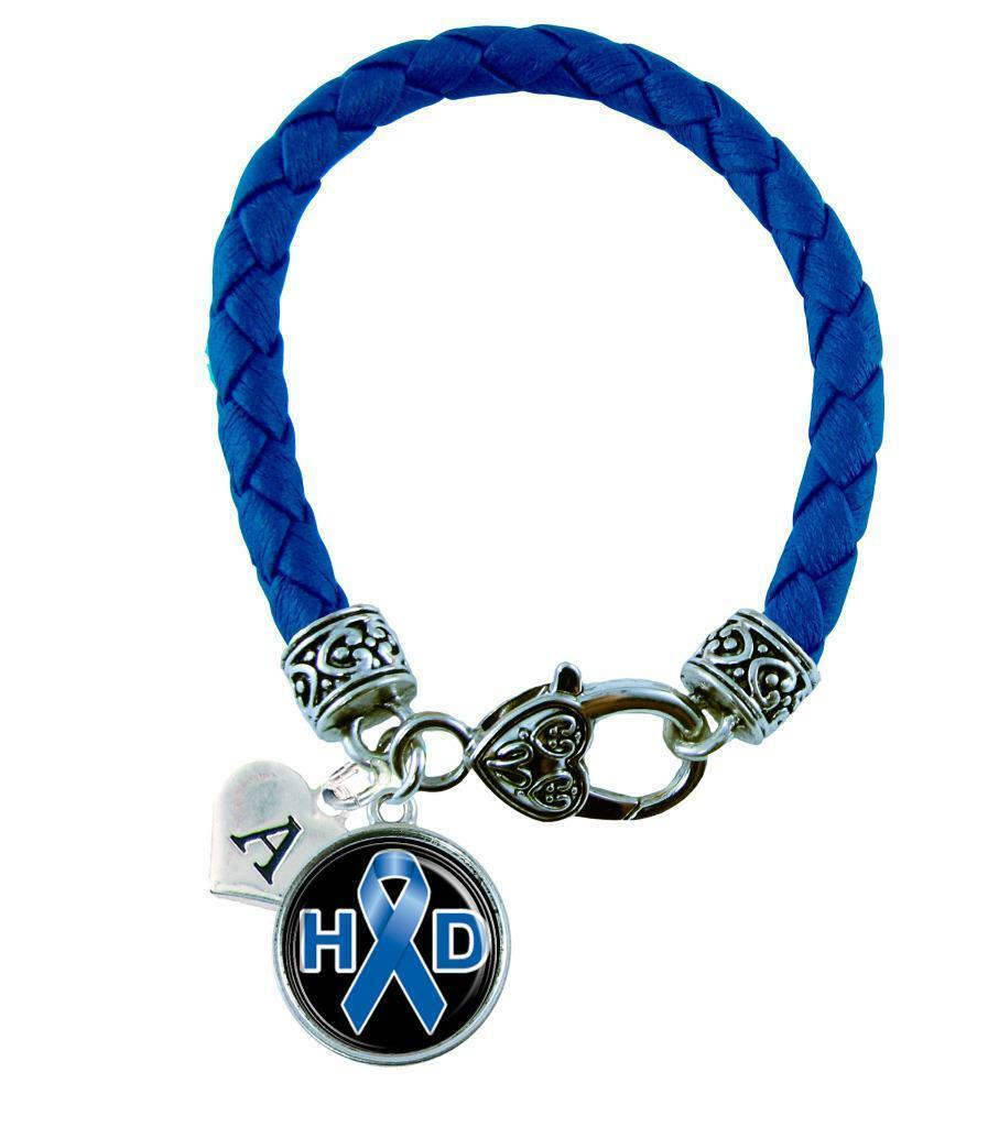 Custom Huntington's Disease Awareness Ribbon Leather Bracelet Jewelry Initial