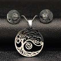 Tree of Life Stainless Steel Necklace Earrings Sets Women Silver Color Jewelry S - $21.27