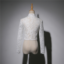 Women Retro Square Neck Lace Shirt Button Down Wedding Bridal Lace Crop Shirts image 5