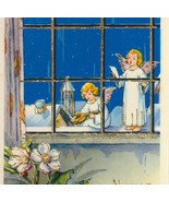 Angel Playing a Lute While Another Sings at Window Vintage Christmas Pos... - $11.00