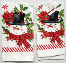 SET OF 2 PRINTED TOWELS(15&quot;x25&quot;)CHRISTMAS,SNOWMAN,POINSETTIA &amp; RED SNOWF... - $11.87