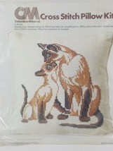 Siamese Cats Stamped Linen Cross Stitch Pillow Kit Columbia Minerva 6734 Vintage - $29.99