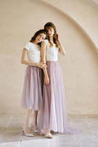 Rose Pink Gray White Tulle Midi Skirt High Waisted Tulle Bridesmaid Midi Skirt image 7