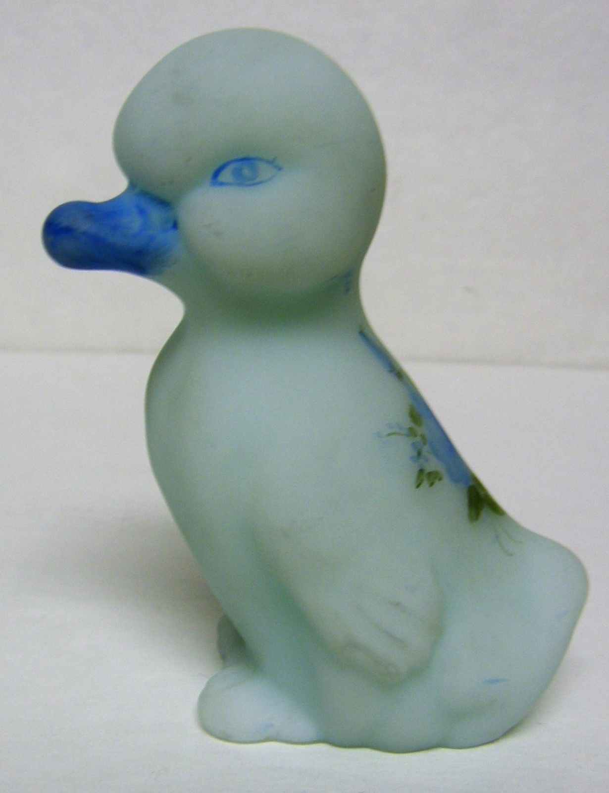 Fenton Blue Satin Hand Painted Duck Figurine