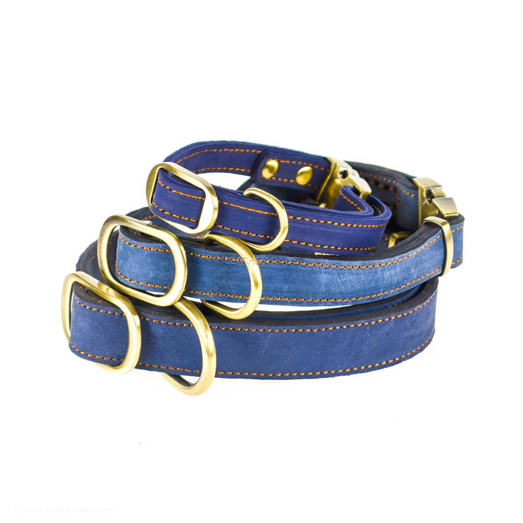 Leather Dog Collar Snap On For Quick Release Brass Real Genuine Leather ...