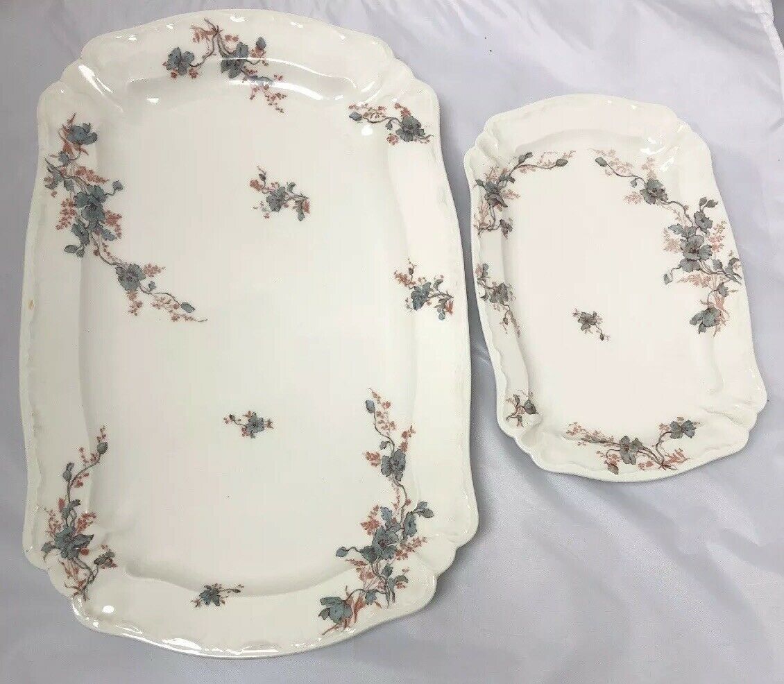 ANTIQUE HAVILAND & CO LIMOGES H&C Floral Large And Small Platter Set