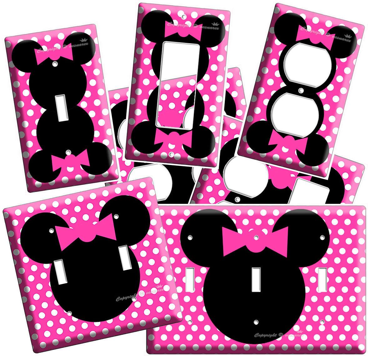MINNIE MOUSE HEAD PINK POLKA DOTS KIDS GIRLS BEDROOM ROOM LIGHT SWITCH OUTLET