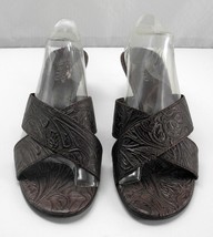 Franco Sarto Brown Western Embossed Leather Slides Kitten Heels - Women's 7.5M - $18.95