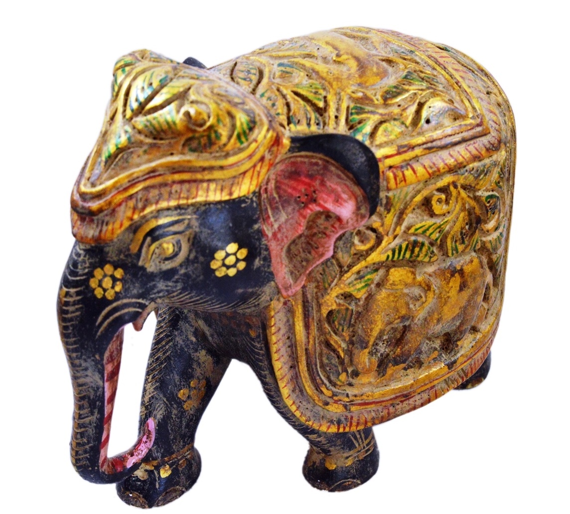 ANTIQUE INDIAN VINTAGE LOOK HAND CARVED WOODEN ELEPHANT STATUE FOR HOME