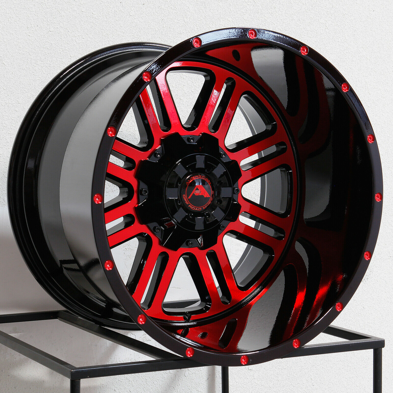 One 20x14 American Off-Road A106 6x135/6x5.5 -76 Black Machined Red ...