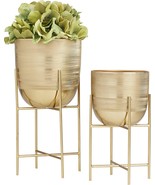 Deco 79 Metal Round Planter With Removable Stand, Set Of 2 6&quot;, 5&quot;W, Gold - $42.99