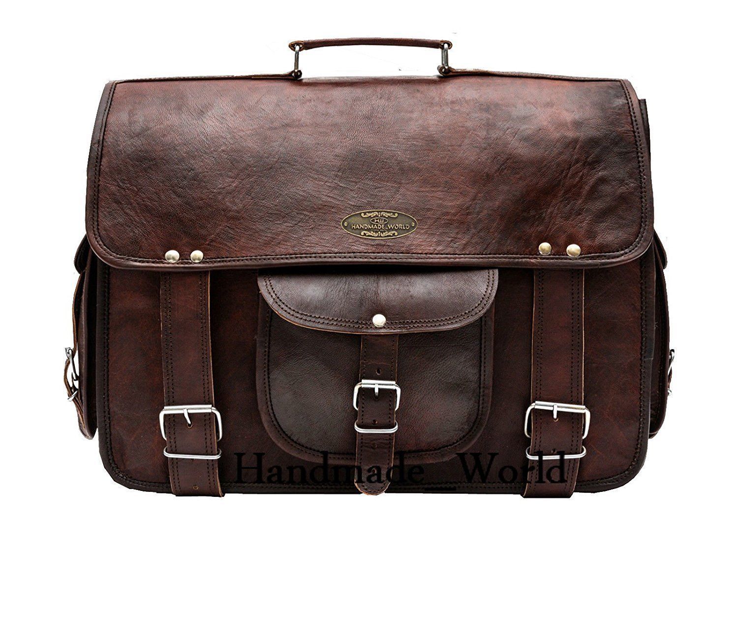 Handmade Full Grain Rustic Leather Messenger Bag Leather Laptop Bag Men - Backpacks, Bags ...