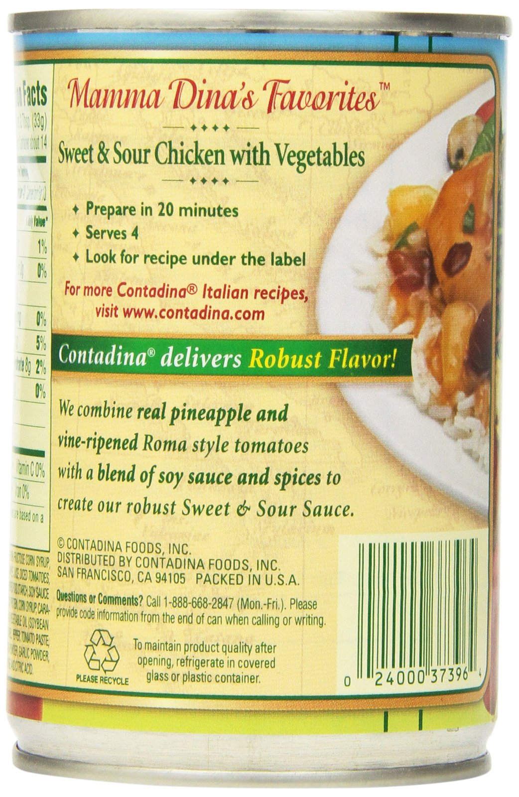 Contadina, Sweet & Sour Sauce with Pineapple, 16oz Can (Pack of 3