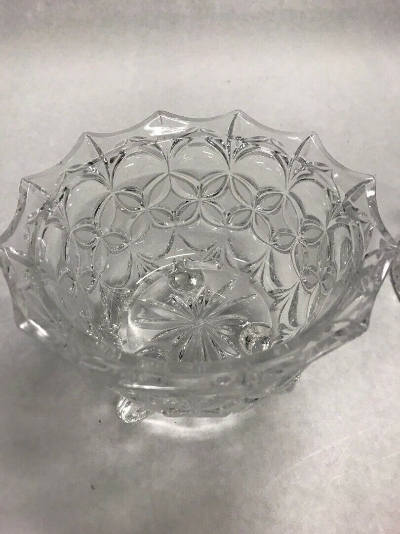 2 pc Vintage cut crystal candy dish lid pedestal 3 feet on bottom