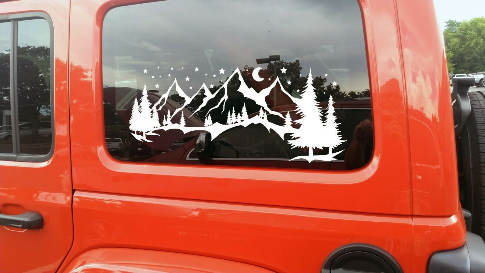 Moon and Stars Mountain Scene Vinyl Decal V4 - Camping RV - Die Cut Sticker