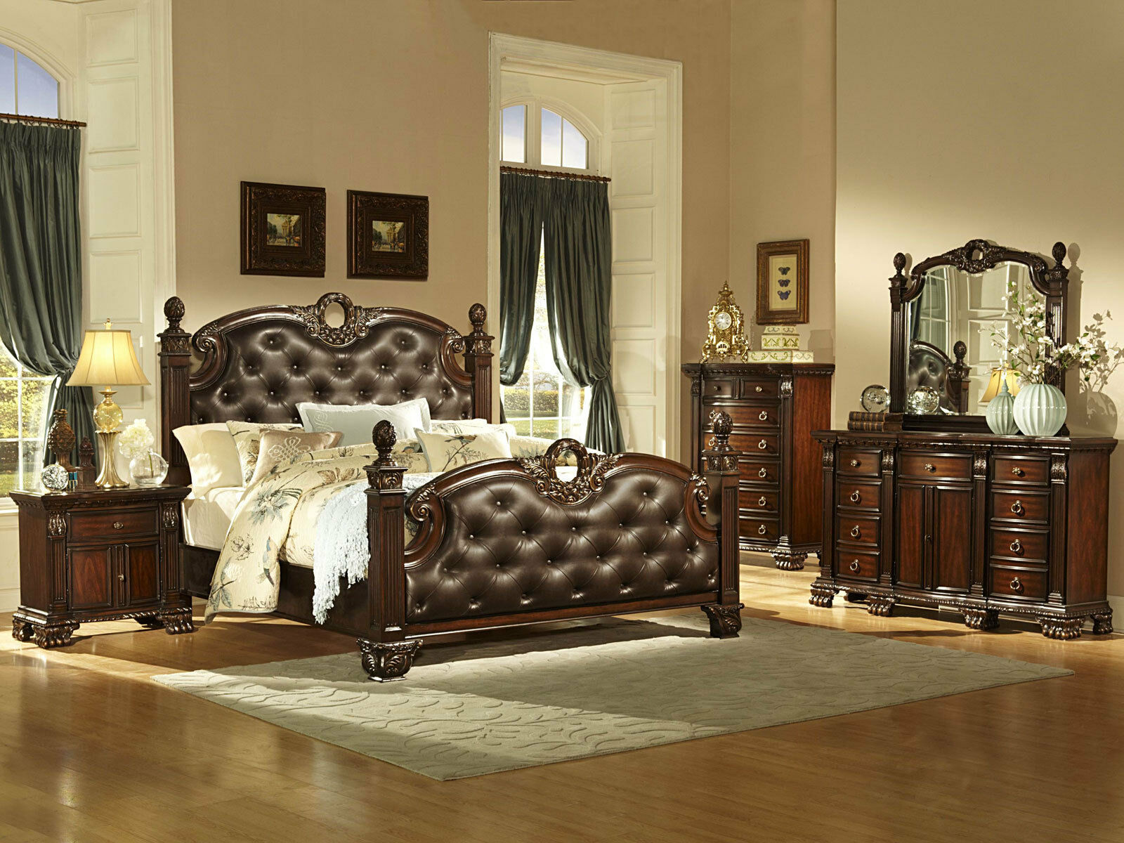 PRESTON 5 pieces Traditional Cherry Brown Bedroom Set w ...