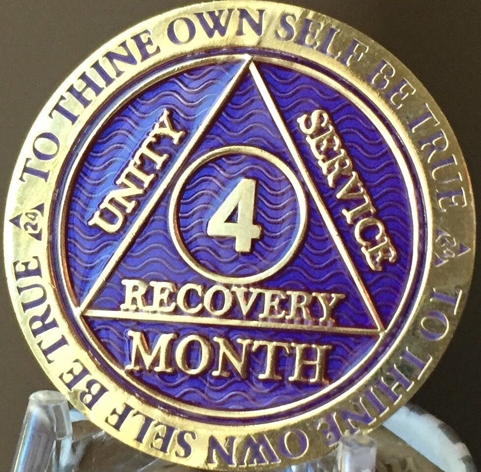 4 Month AA Medallion Reflex Purple Gold Plated Sobriety Chip Coin