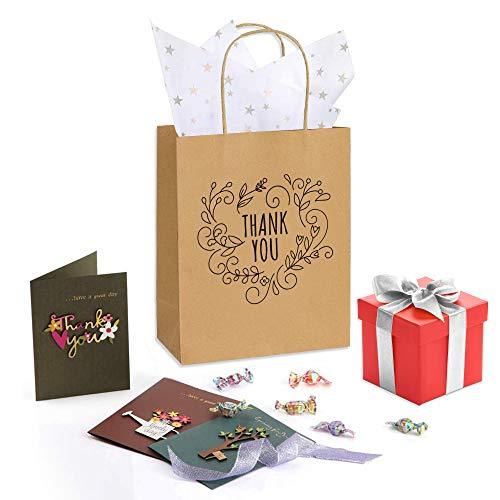 Thank You Gift Bags 50Pcs, Medium Brown Kraft Paper Bags with Tags and ...