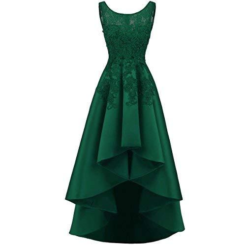 Kivary Illusion Beaded Lace High Low Prom Gown Homecoming Dress Emerald Green US