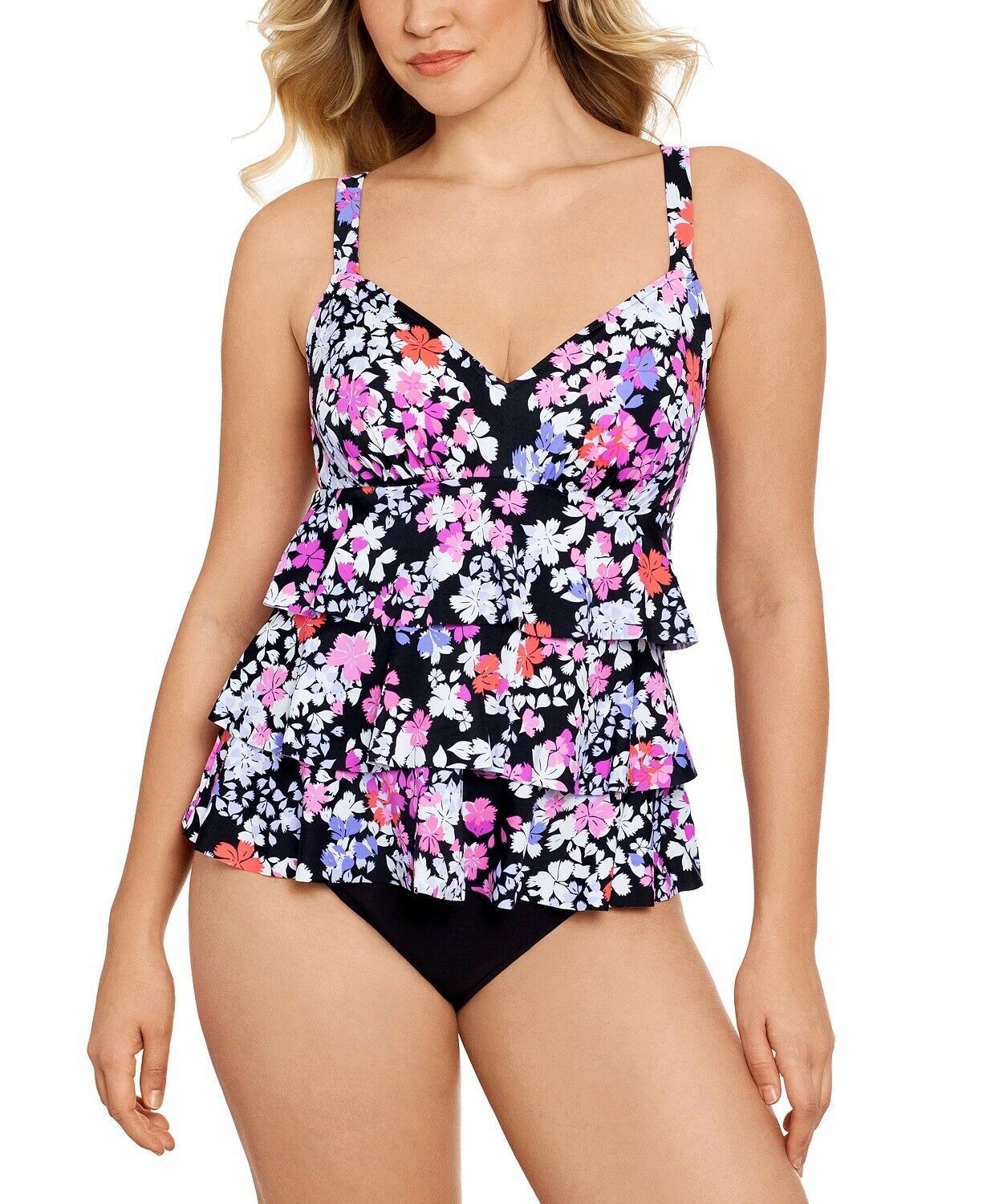 Swim Solutions DANCING QUEEN Triple-Tier Fauxkini One-Piece Swimsuit ...