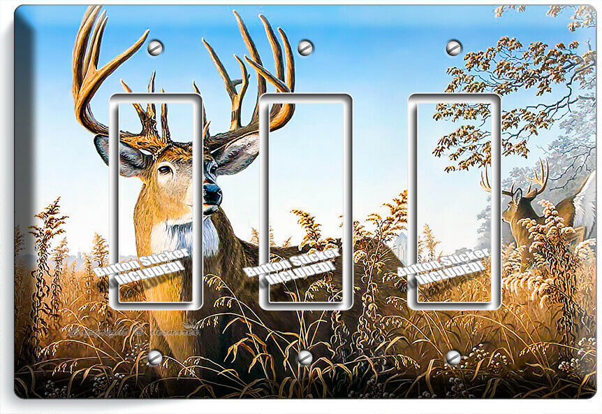 WHITETAIL DEER BUCK ANTLERS 3 GFCI LIGHT SWITCH WALL PLATE CABIN ROOM HOME DECOR
