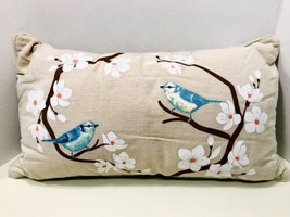 Levtex Linen Bluebirds On Dogwood Branch Tan Oblong Sofa Pillow 24” X 14” - $21.95
