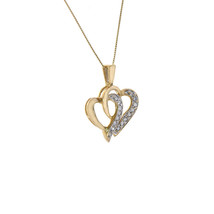 0.30 Carat Round Cut Diamond Double Heart Pendant on Box Link Chain 10K Yellow G - $177.21