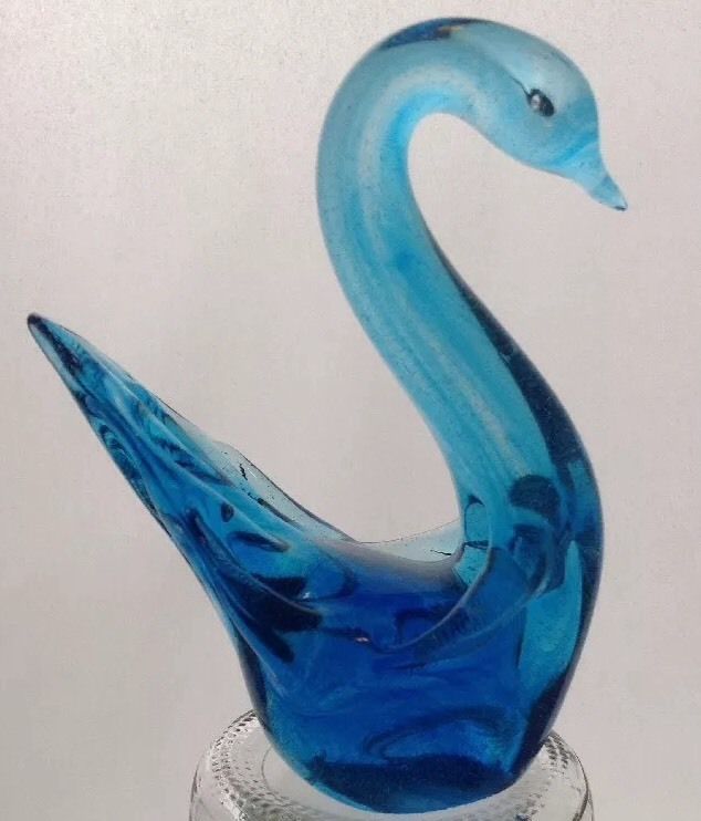 Blue Glass Swan Hand Blown Ground Bottom Almost 4