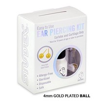 Personal at Home Ear Piercing Kit w/Gun &amp; 4mm Gold Plated Ball Earrings - £10.40 GBP
