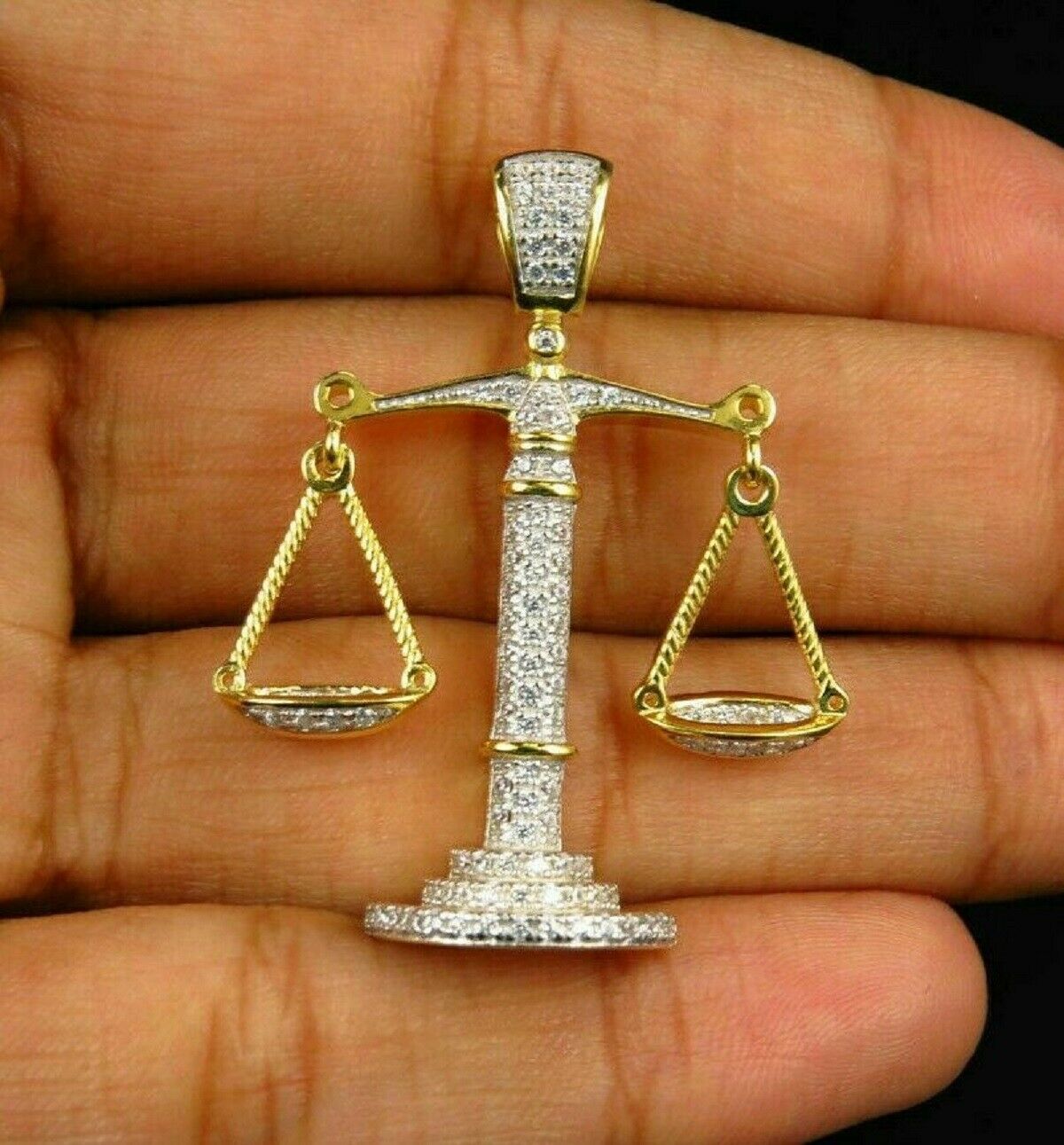 0.75 Ct Round Cut Diamond Men's Scale of Justice Pendant 14K Yellow