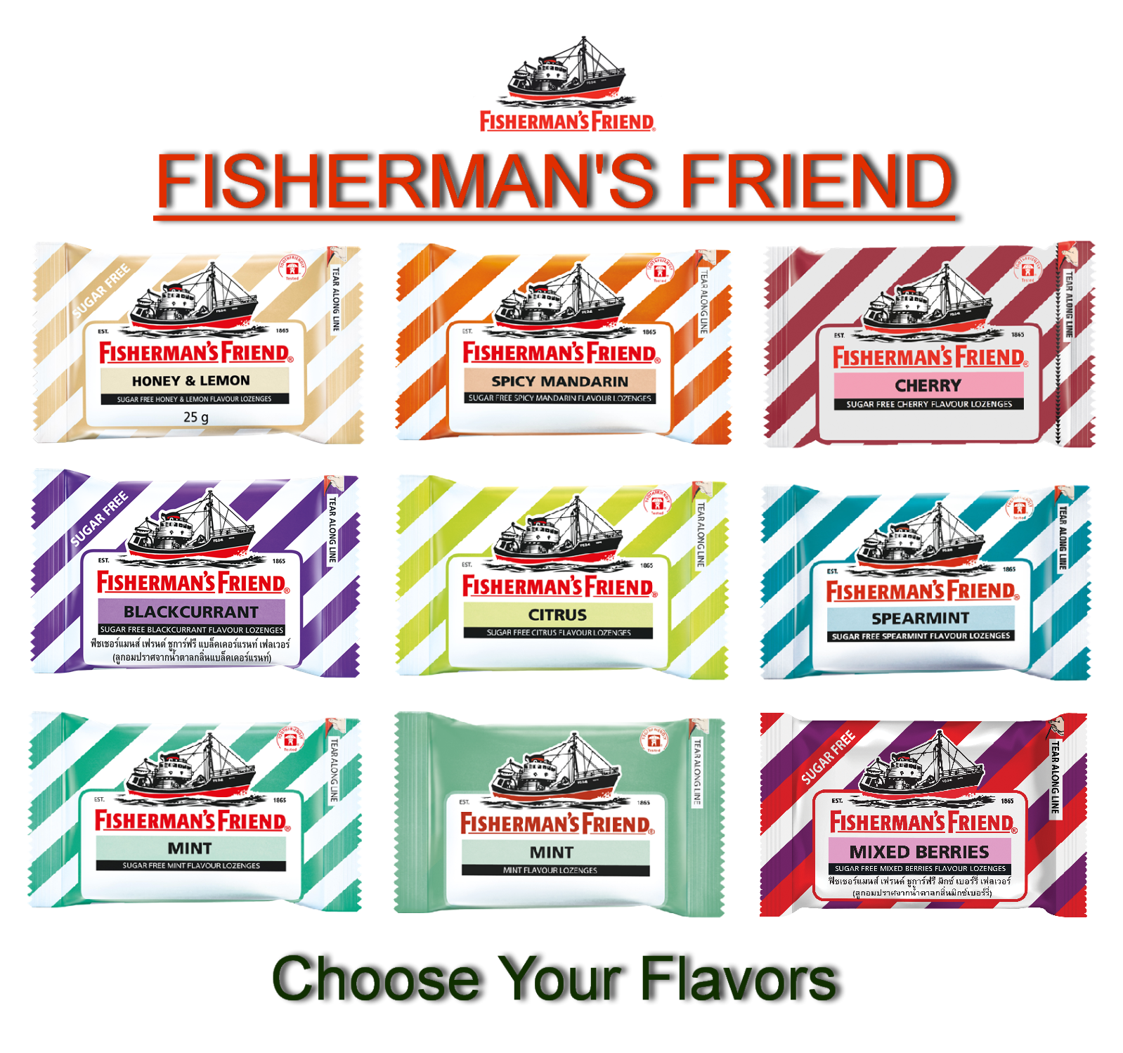 12, 24 Fisherman's Friend Mint Flavors Lozenges Relief of Cough, Sore Throat 25g